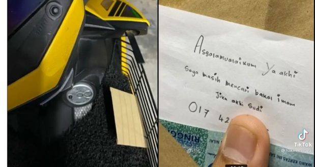 Imam tarawih terkejut dapat surat pinangan beserta wang RM50 di raga motor