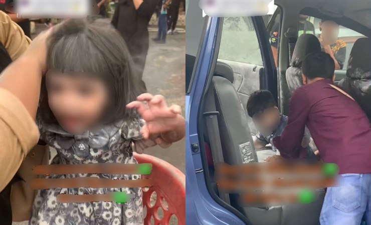 Ibu cuak dua anak terkunci dalam kereta, mereka relax je main bedak