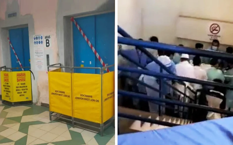 Lif rosak luar jangkaan, pesakit terpaksa dipindahkan menggunakan tangga